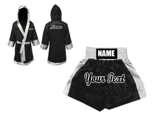 Boxing set - Custom Boxing Gown with hood and Boxing Shorts : Black